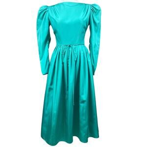 Vintage 80s Womens HOUSE OF BIANCHI Puff‎ Sleeve Formal Dress (M) Midi Prom USA
